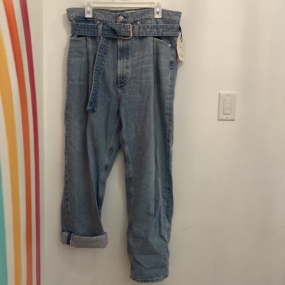 NWT Agolde reworked 90’s cinched high rise straight paper bag jeans size 30 - Picture 4 of 4